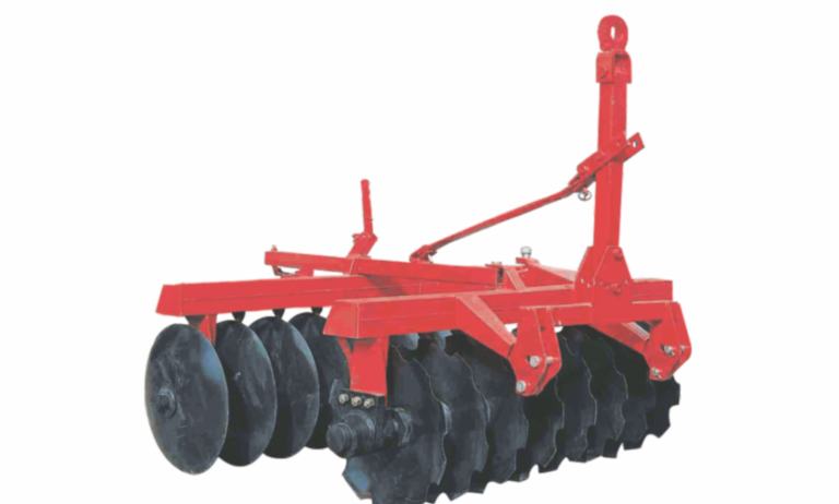 Durable offset disc harrow for seedbed preparation and soil management operations.